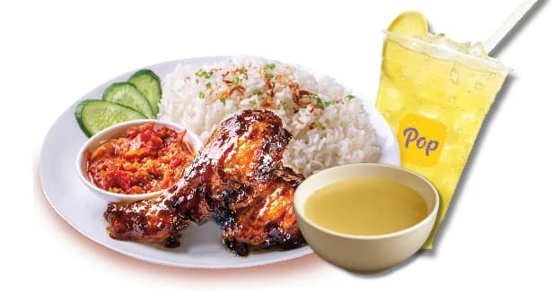 Ayam Kicap with Sambal + Chicken Soup + Iced Lemonade