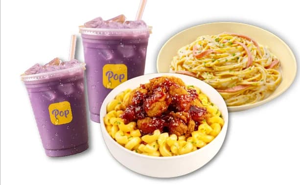 Gochujang K-Pop Mac & Cheese + Spaghetti Carbonara + 2x Iced Taro Milk Tea