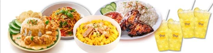 Salted Egg Buttermilk Chicken + Ayam Kicap with Rice + Mac & Cheese + Pasta Gesek + 4x Iced Lemonade
